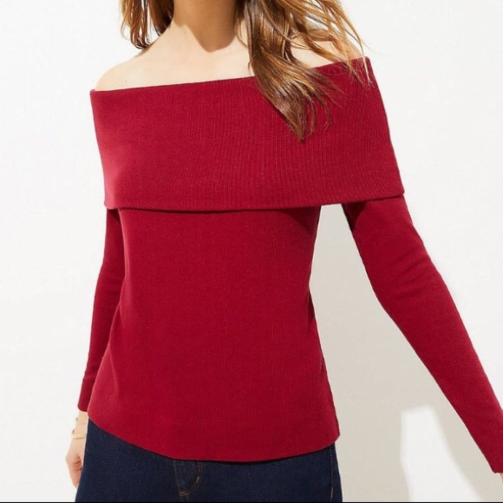 NWT Loft Off Shoulder Ribbed Top in Merlot